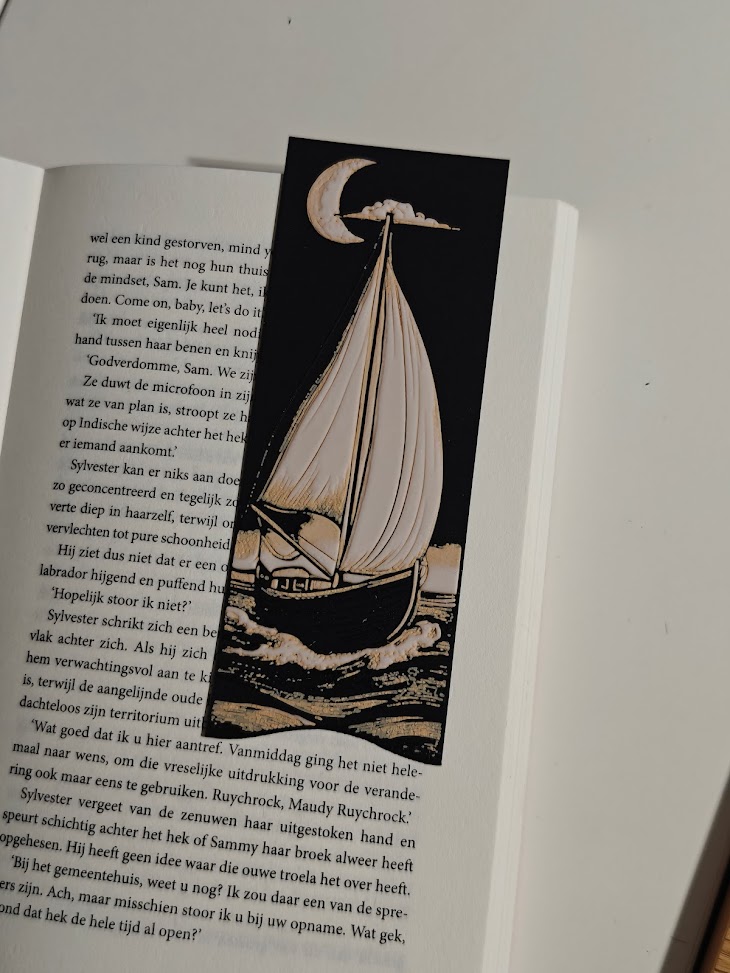 Boekenlegger - zeilboot v2 - (jayo wood-black-white) - x20l17