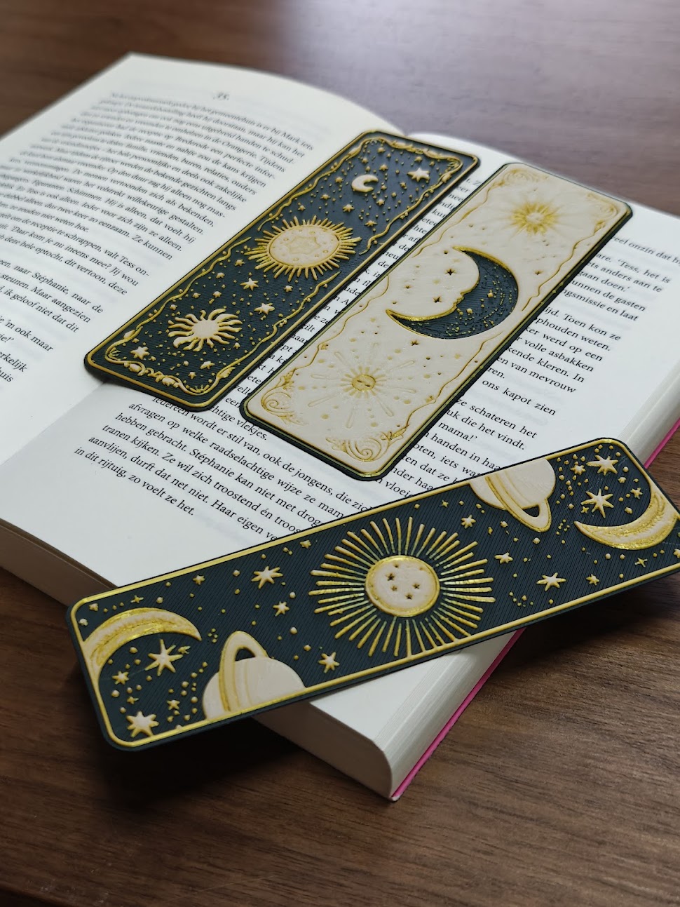 Set van 3 Boekenleggers - (forestgreen-goud-zwart-wit) - 8c0w6z
