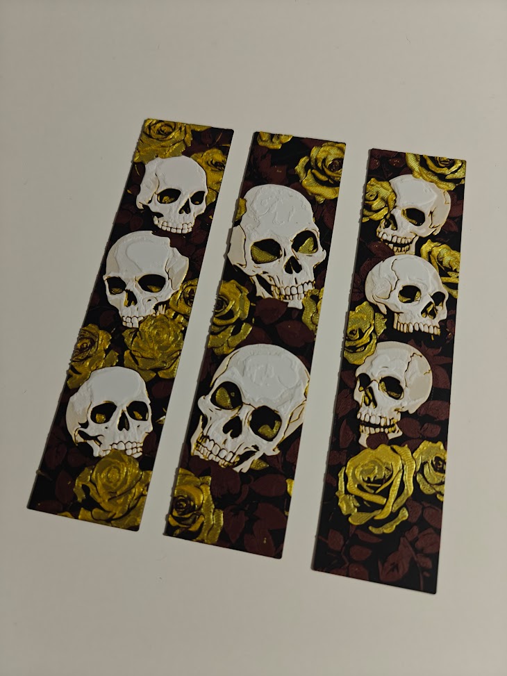 Set van 3 Boekenleggers - Skull en roses - (gold-red-ruby-black-white) - 72xw9s