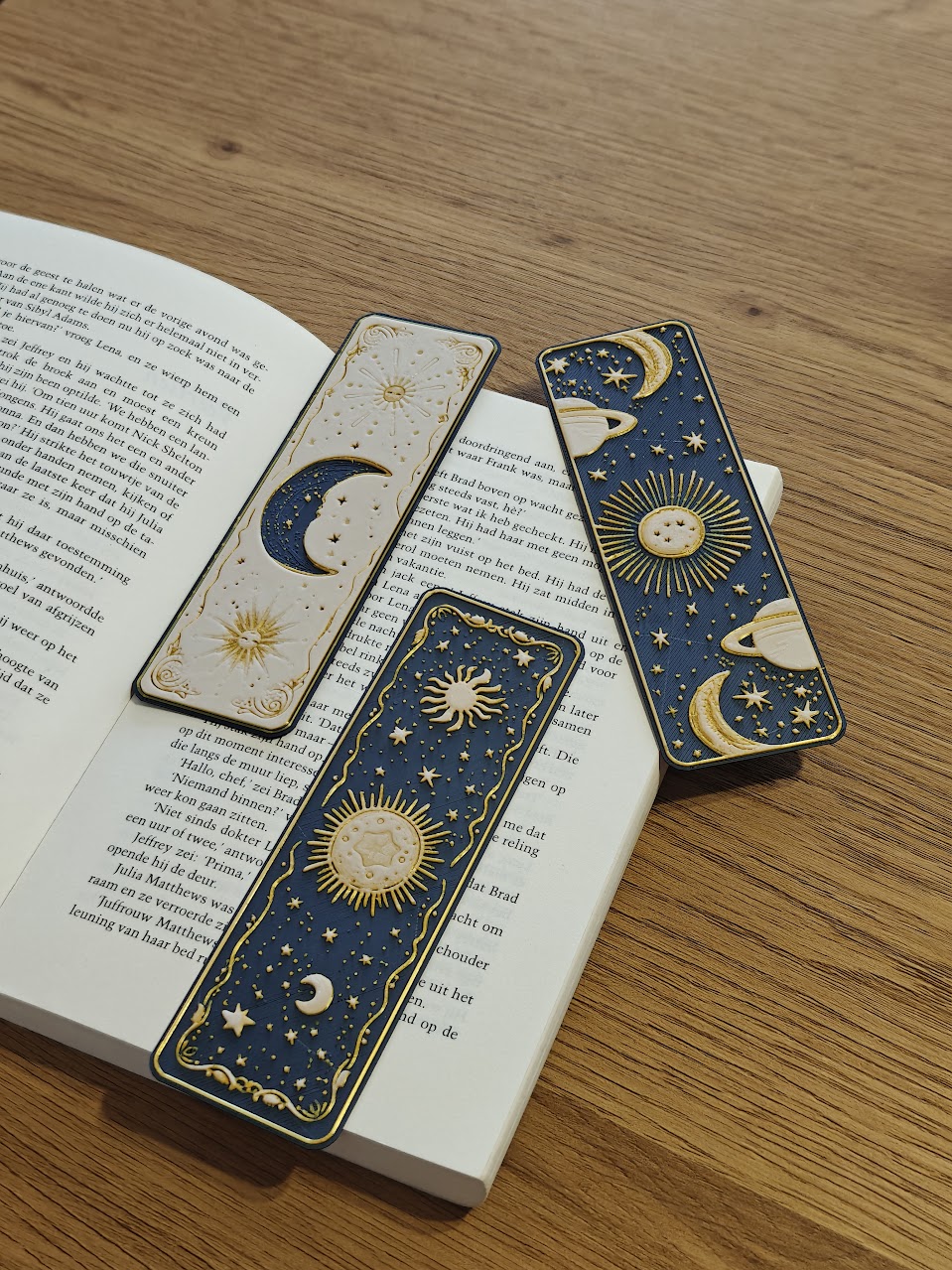 Set van 3 Boekenleggers - celestial-dreams-v2 - (zwart-navyblue-goud-wit) - 666s4k