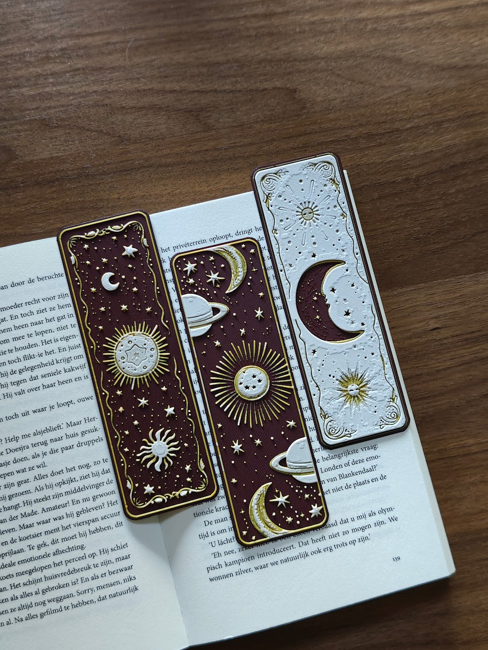 Set van 3 Boekenleggers - celestial-dreams-v2-l2m3n4 - (zwart-donkerrood-oranje-wit) - g4a8c2