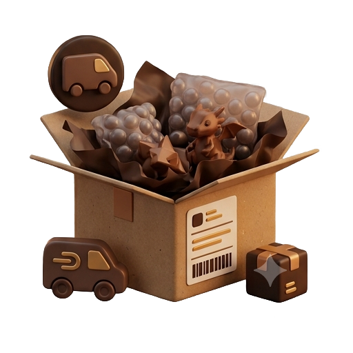 Illustration of a packed delivery box with 3D prints